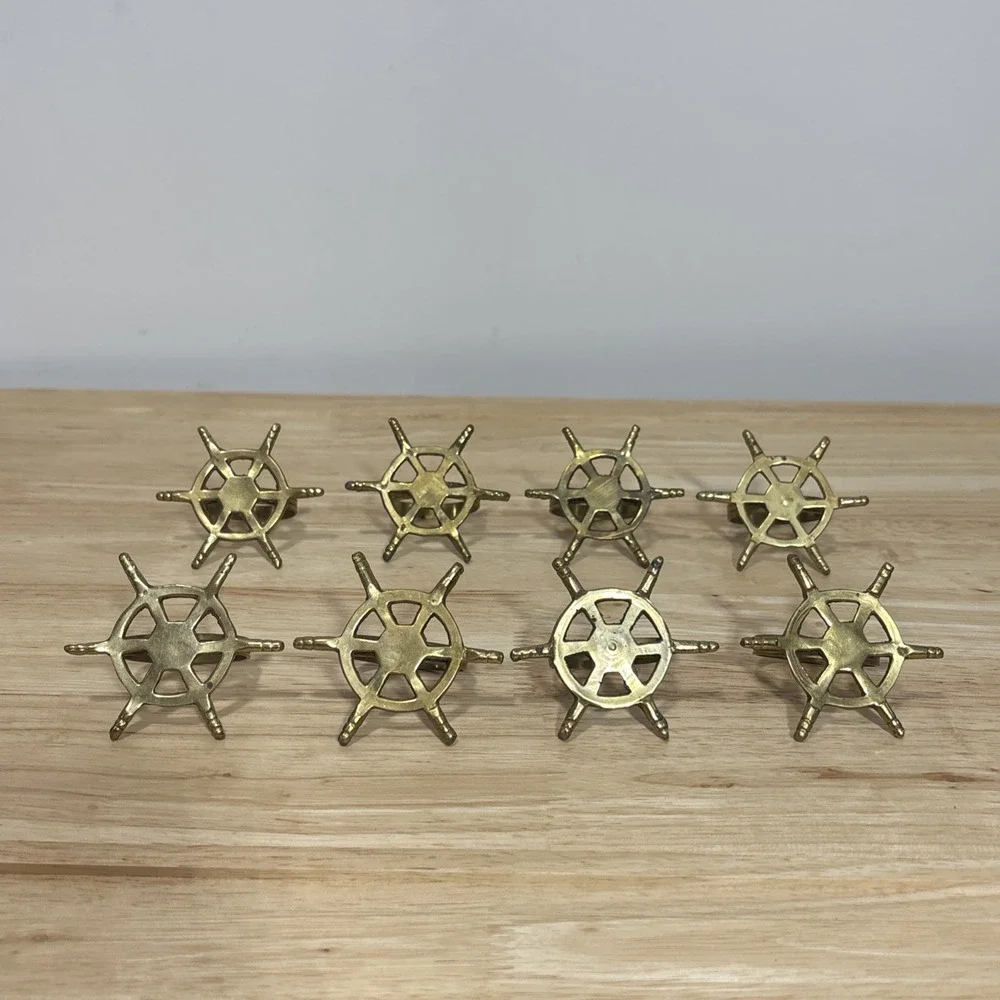 8 Brass Metal Ship Wheel Napkin Rings Nautical Decorative Table Decor Gold Tone
